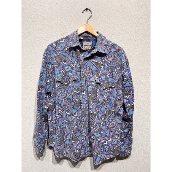 Rocking K Ranch wear Kensington Shirt Western Snaps Aztec 80s Pattern Large - Picture 1 of 8